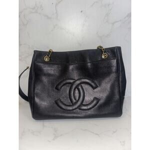 Chanel Black Leather Tote Bag - Good Condition